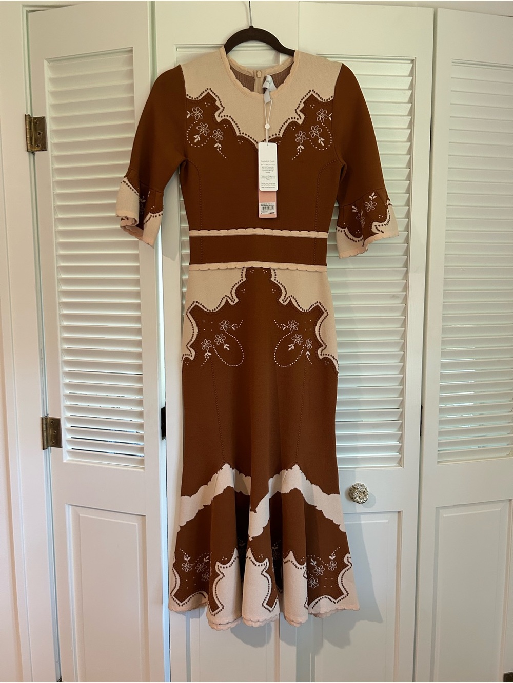 Alice McCall Paris Burning Western Midi Dress Brown White Knit NWT Size 2